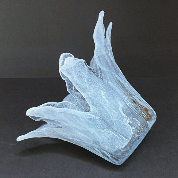 Stunning White, Light Blue and Clear Murano Art Glass Candle Holder - Home Decor - Picture 8 of 10